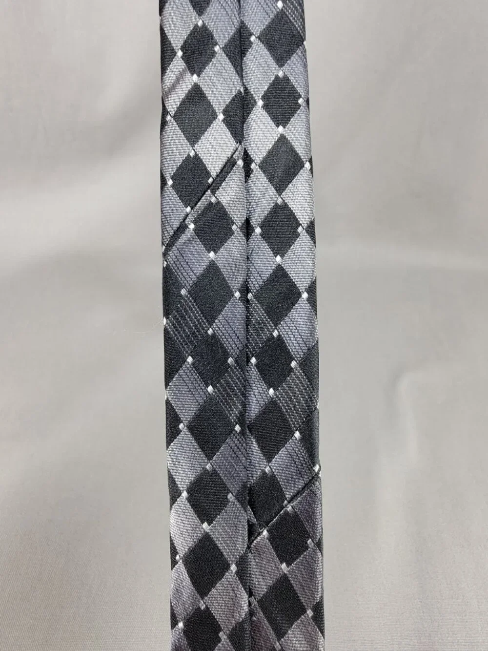 Pierre Cardin Silk Necktie Tie Mens Black Silver Geometric Square Diamond